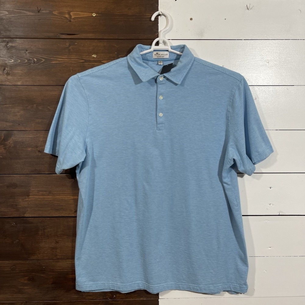 Peter Millar Polo Shirt Mens‎ XL Blue Crown Soft Pima Cotton Silk Golf
